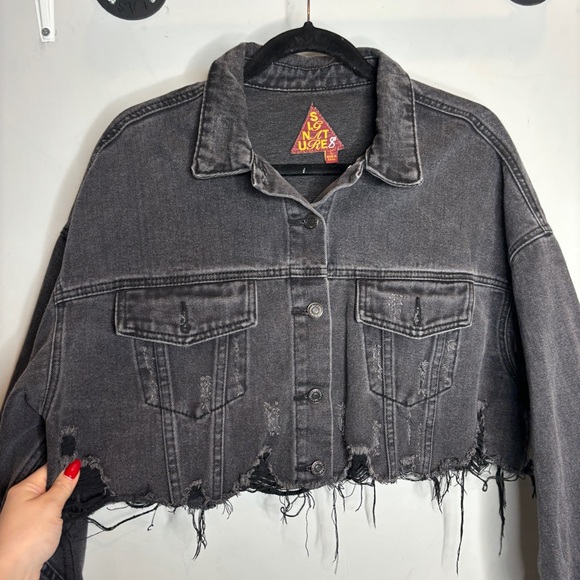 Signature 8 Y2K Distressed Cropped Denim Jacket L Black - Picture 3 of 7
